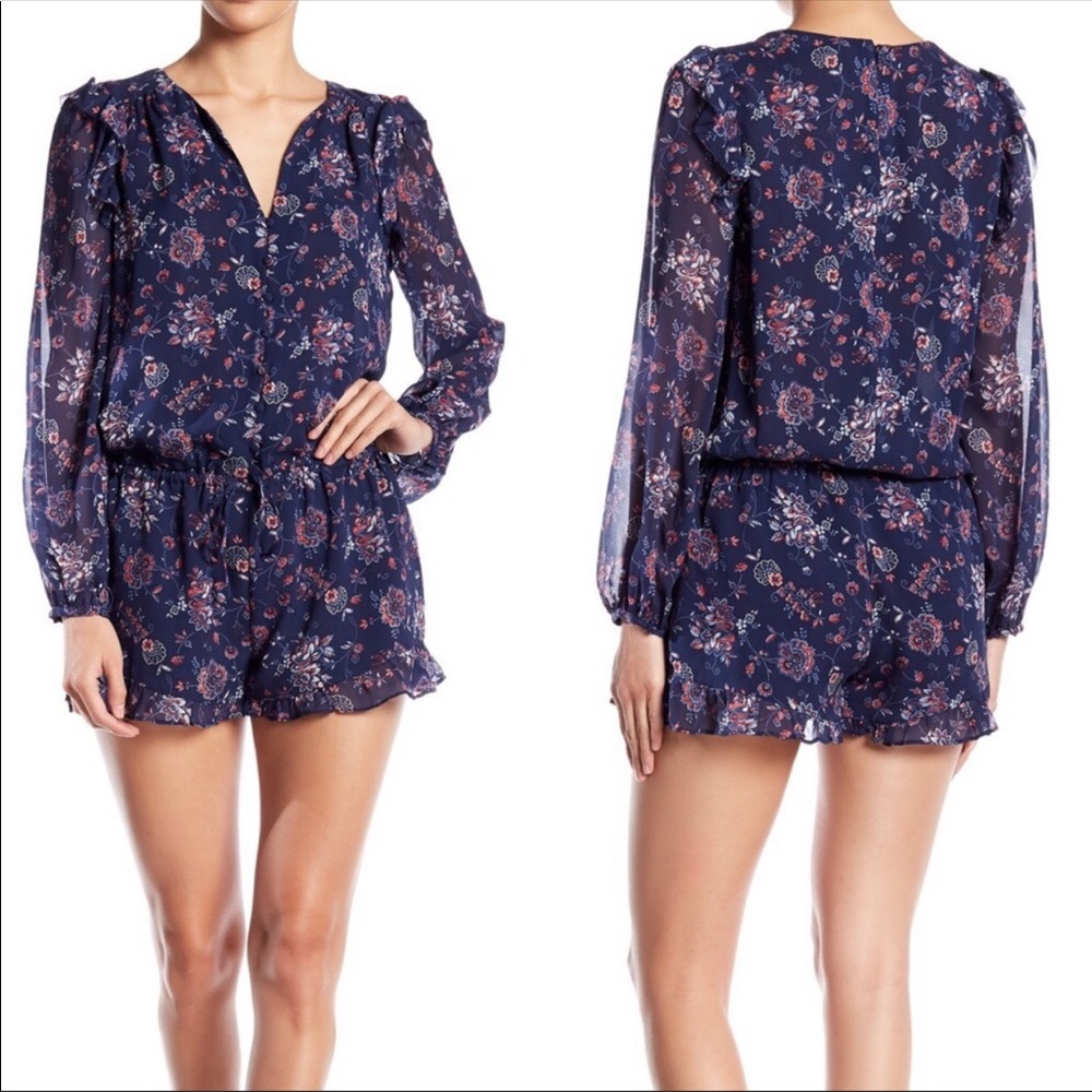 Joie Floral Silk Cherita Navy Romper size Small EUC